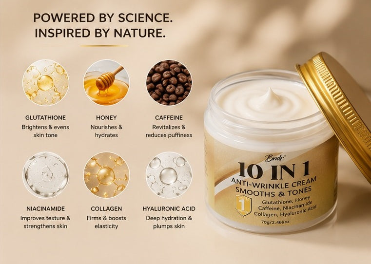 10-in-1 Anti-Wrinkle Cream – Smooths, Tones & Firms | Glutathione, Collagen & Hyaluronic Acid