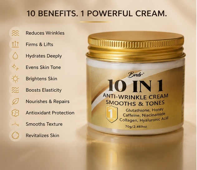 10-in-1 Anti-Wrinkle Cream – Smooths, Tones & Firms | Glutathione, Collagen & Hyaluronic Acid