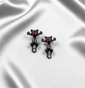3D Two-Part Black Cat Earrings — Red Crystal Eyes