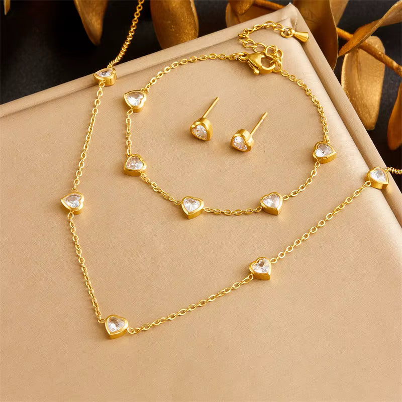 18K Gold Plated Heart Jewellery Set of 3