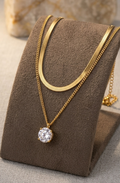Gold Plated Layered Necklace Set – Herringbone & Diamond Solitaire