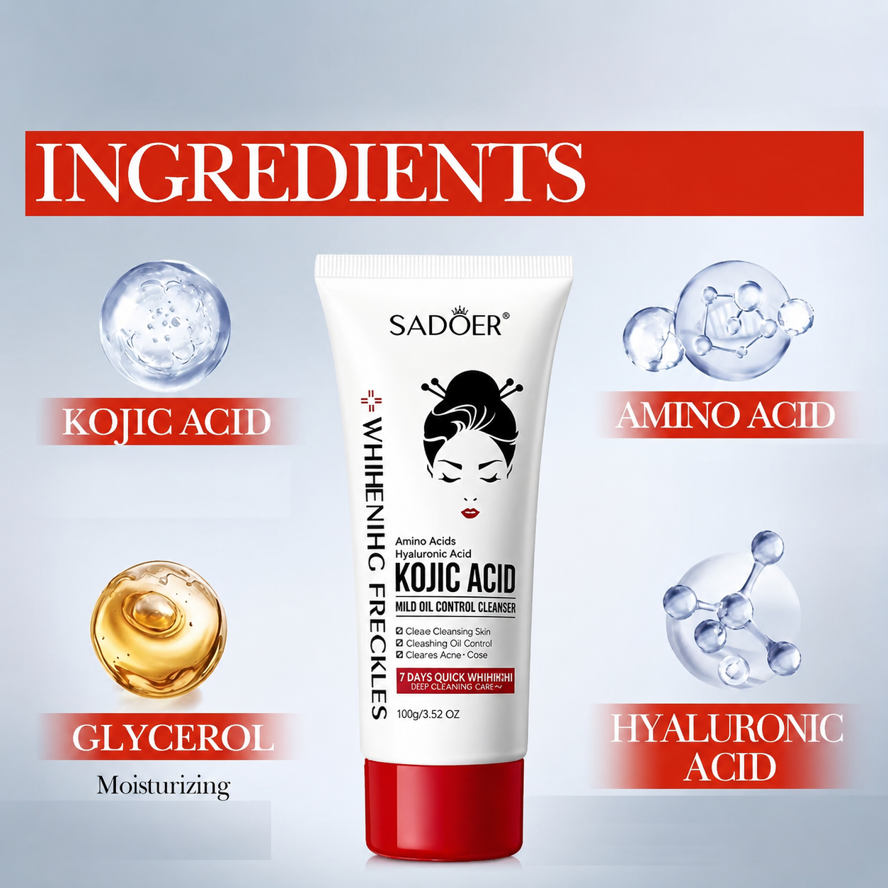 Kojic Acid Whitening Freckles Cleanser – Mild Oil Control Face Wash