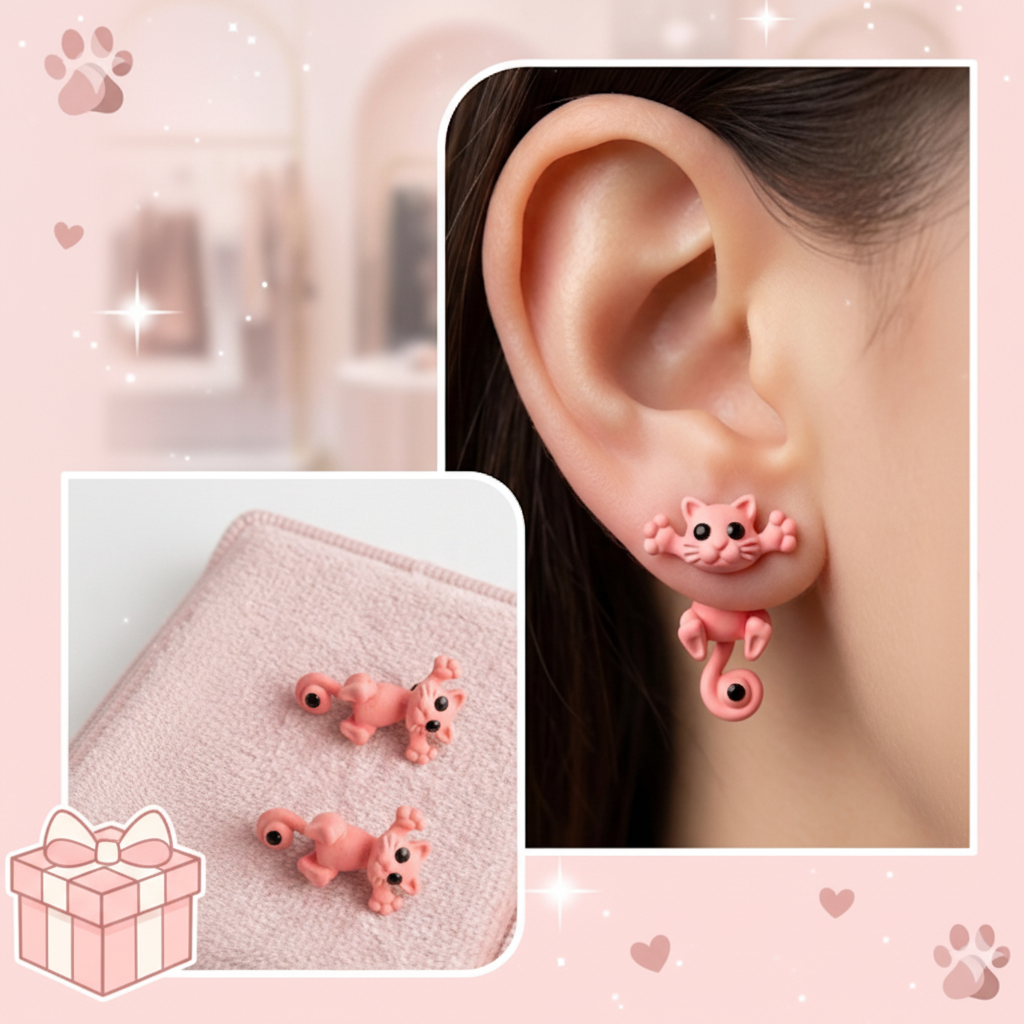 3D Pink Kitten Earrings - kawaii ad banner