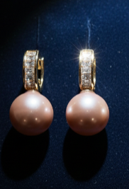 Pearl Drop Huggie Hoop Earrings – Mauve Pink Champagne Pearl with Crystal Gold Hoop