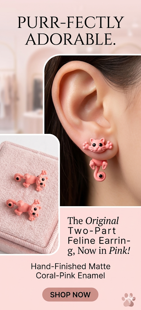 3D Two-Part Pink Kitten Earrings — Purr-fectly Adorable