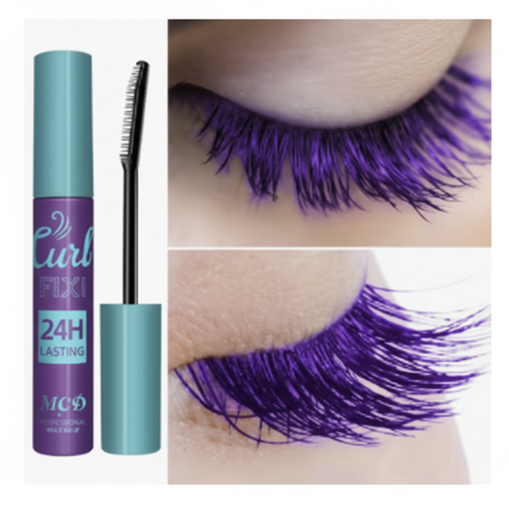 MCD Curl Fix Purple Mascara editorial studio shot