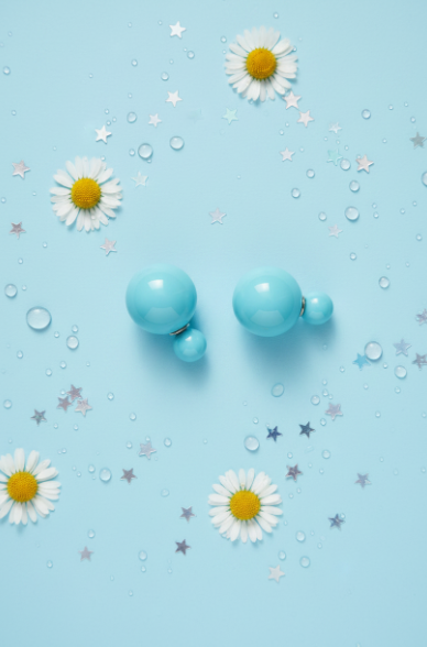 Sky Blue Double Ball Earrings – Cute Bubble Stud Earrings | Front & Back Style