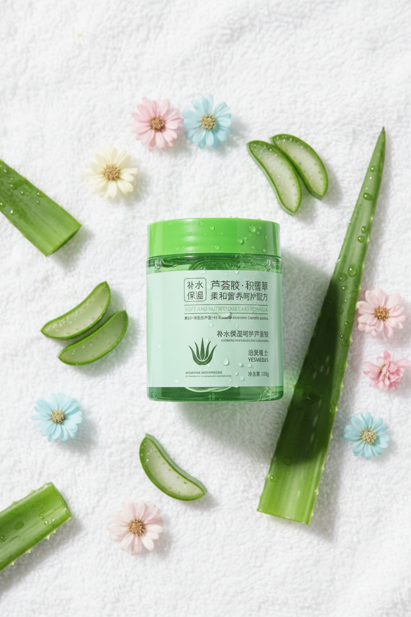 Aloe Vera Gel Cream lifestyle flat lay ad