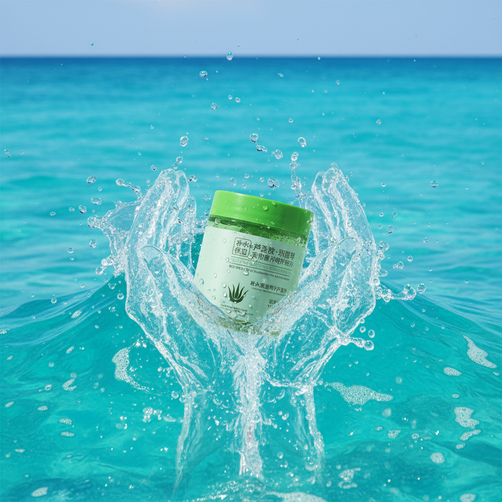 Aloe Vera Gel Cream in ocean waves — square