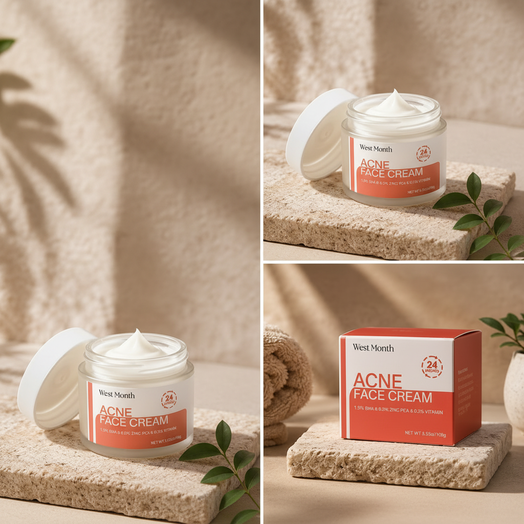 West Month Acne Face Cream - open jar with cream